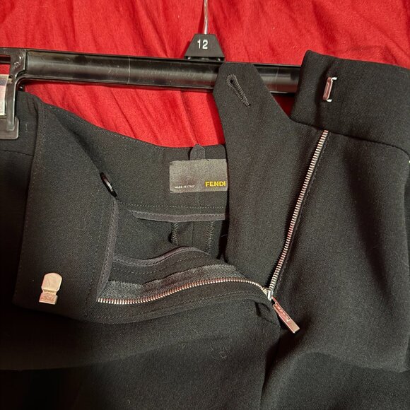 Fendi Black Wool Blend Wide Leg Dress Pants - Picture 5 of 5